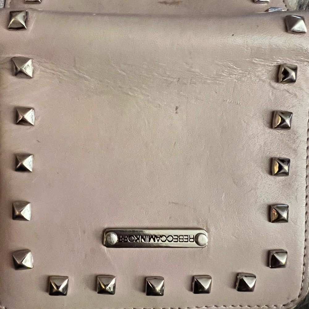 Rebecca Minkoff Leather Pyramid Studded Wallet in light pink/lilac color.. - Picture 9 of 10